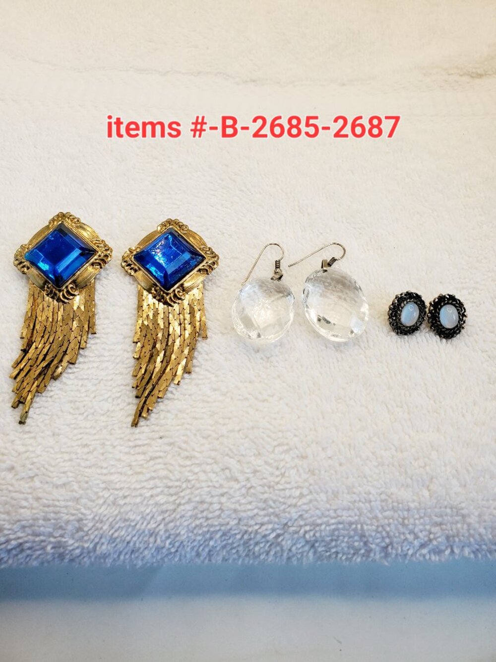 3-Pair of Vintage Pierced Earrings, items # B-2685-2687,. wt. 37 grams.